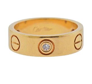 Cartier Love 18K Gold 3 Diamond Band Ring Size 50