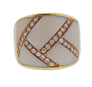 18K Gold Diamond White Coral Half Band Ring