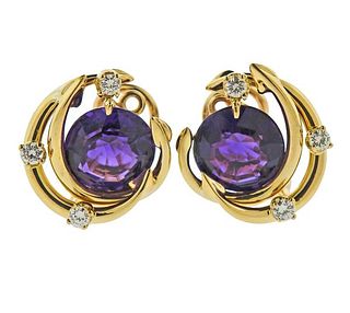 Tiffany &amp; Co 18k Gold Diamond Amethyst Earrings 