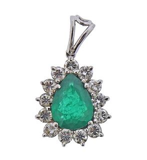 18K Gold Diamond Emerald Pendant