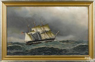 Antonio Jacobsen (American 1850-1921), oil on board ship portrait of the U.S.S. Constitution