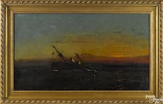 James Hamilton (American 1819-1878), oil on canvas seascape with a sidewheeler, signed lower right