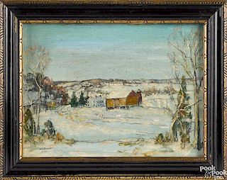 Walter Emerson Baum (American 1884-1956), oil on board winter landscape, signed lower left