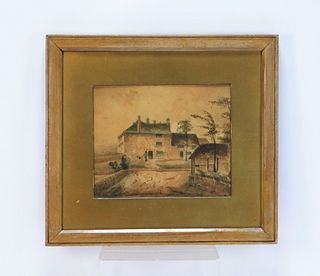 19C. English Country Estate Watercolor Painting