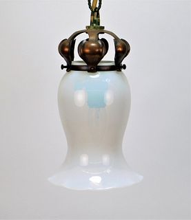 Arts & Crafts White Clam Broth Glass Pendant Light