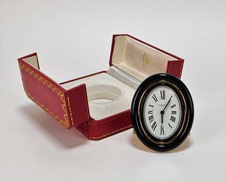 Cartier Paris Swiss Made Black Enamel Desk Clock