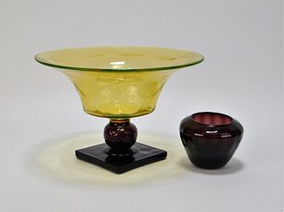 2PC American Art Glass Vase and Center Bowl Group
