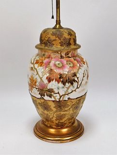 LARGE Gilt Botanical Ceramic Table Lamp