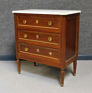 French 3 Drawer Marble Top Commode