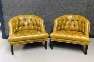 PR Tufted Green Leather Club Chairs