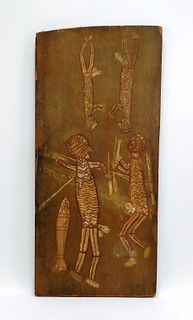 African Carved Wood Hunting Scene Panel