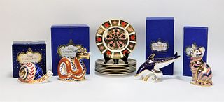 12PC Royal Crown Derby Porcelain Plates & Statues