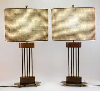 PR MCM Linear Column Brass Table Lamps