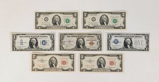 7PC United States 1 and 2 Dollar Bill Group