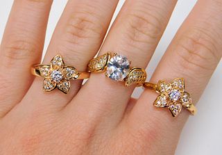3PC Estate 18K Gold Lady's Ring Group