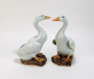 PR Chinese Export Porcelain Marriage Duck Statues