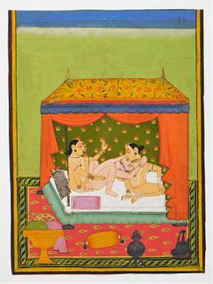 Indian Bikaner School Erotic Miniature Painting