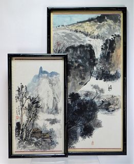 2 Chinese Qing Dynasty Landscape Scroll Paintings