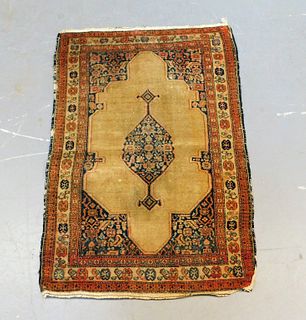 Middle Eastern Navy and Tan Botanical Rug