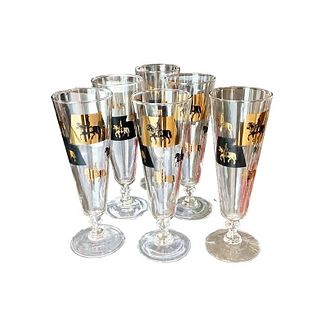 6 Vintage Beer Schooners with Knight Etching