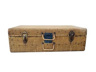 19th Century, Antique woven straw wicker suitcase