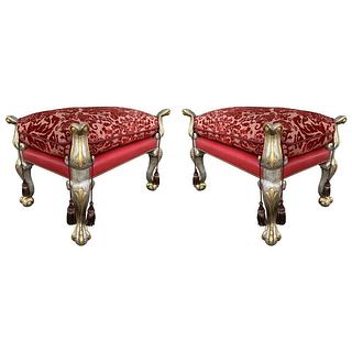 EMPIRE STYLE BENCHES WITH A GOLD & SILVER GILDED FRAMES