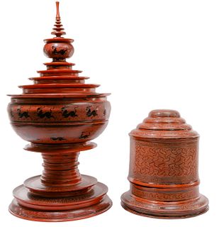 Burmese Lacquer Offering and Storage Vessels