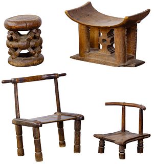African Carved Wood Stool / Chair Assortment