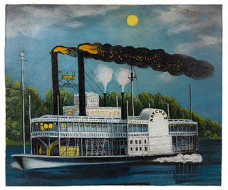 Unknown Artist (American, 20th Century) 'Natchez Steamboat' Oil on Board