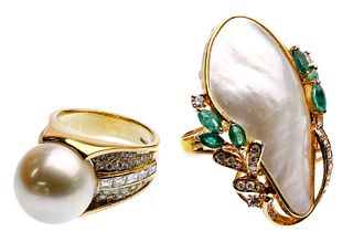 18k Yellow Gold, Pearl and Diamond Rings