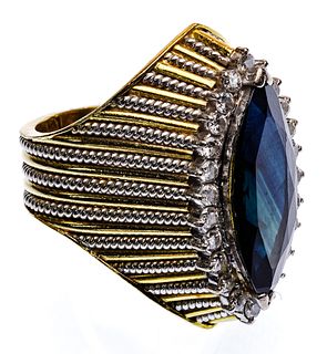 18k Bi-Color Gold, Sapphire and Diamond Dome Ring
