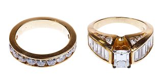 14k Yellow Gold and Diamond Engagement Ring and Anniversary Band