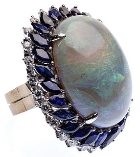 14k Gold, Opal, Sapphire and Diamond Ring