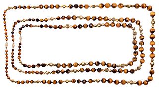 14k Yellow Gold and Tiger Eye Beaded Necklace Assortment