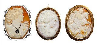 14k Gold and Carved Shell Cameo Pin / Pendant Assortment