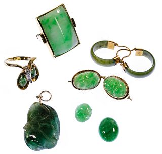 14k Yellow Gold and Jadeite Jade Jewelry Assortment