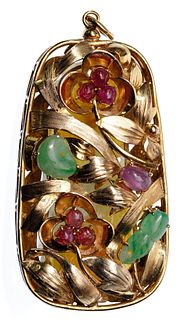 10k Gold, Jadeite Jade, Ruby and Purple Sapphire Pendant