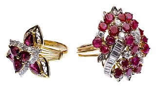 18k and 14k Yellow Gold, Ruby and Diamond Rings