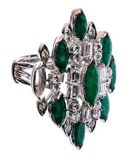Mixed White Gold, Emerald and Diamond Ring