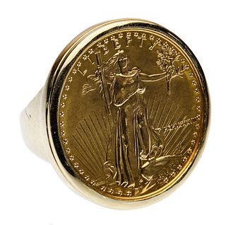 1987 $25 Gold Proof American Eagle in 18k Yellow Gold Ring Setting