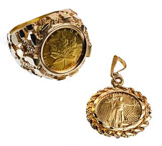 1989 $5 American Eagle Coin in 14k Gold Pendant
