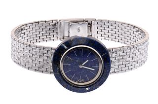 14k White Gold Case and Band Lapis Lazuli Wrist Watch