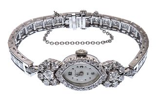 Hamilton 14k White Gold Case Wrist Watch on a Platinum Band