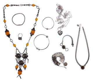 Designer Sterling Silver and Amber Jewelry Assortment