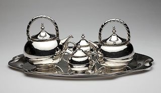 A five-piece Mexican sterling silver tea service