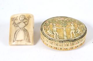 Polychrome & Carved Adam & Eve Decorated Pill Box