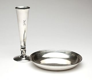 Allan Adler sterling silver trumpet vase and bowl