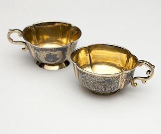Two Russian silver-gilt and niello brandy cups