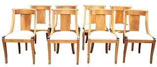 (8) Custom Swedish Biedermeier White Uphol Chairs