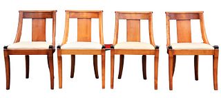 4 Custom Swedish Biedermeier White Uphol Chairs